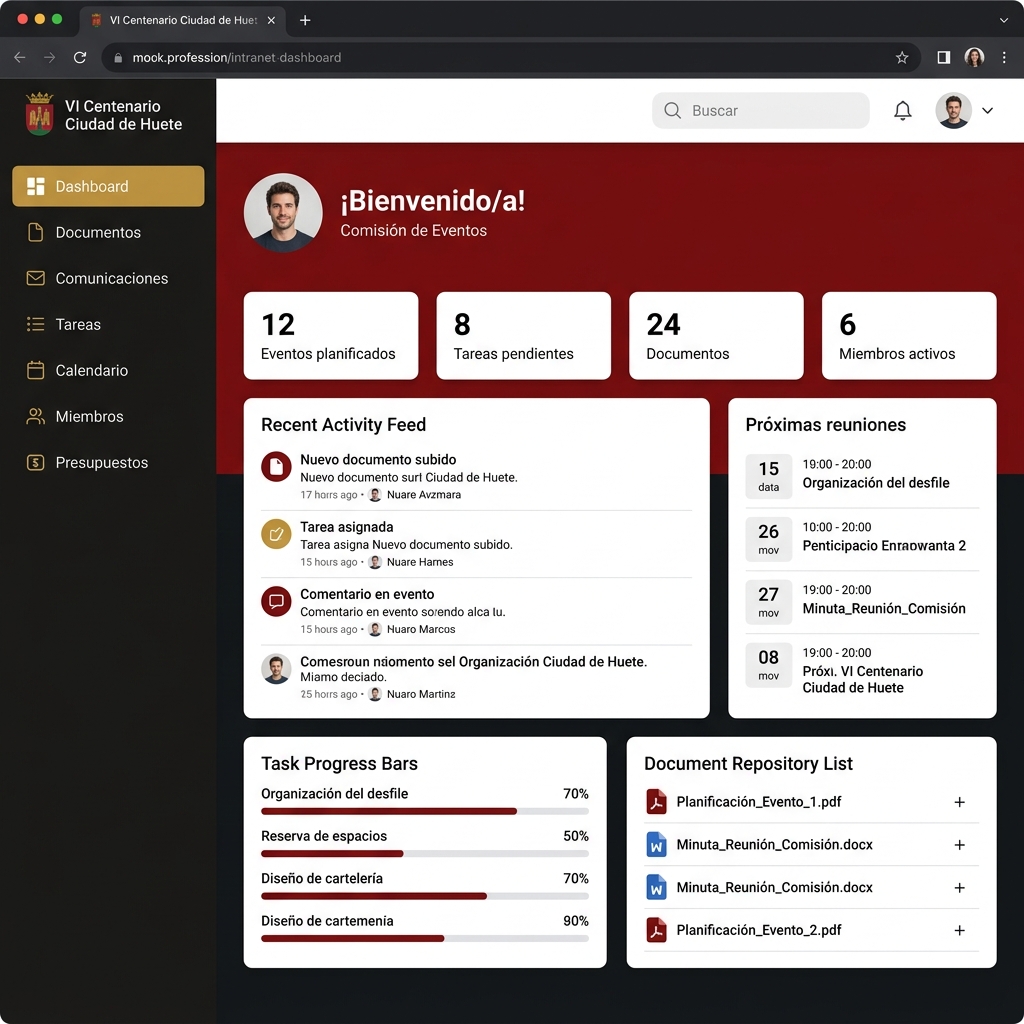 Simulación de la intranet de gestión del VI Centenario